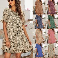 Women's A-line Skirt Fashion Round Neck Printing Short Sleeve Leopard Knee-length Daily main image 6
