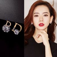 1 Pair Fashion Letter Silver Inlay Zircon Ear Studs main image 1