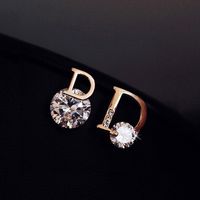 1 Pair Fashion Letter Silver Inlay Zircon Ear Studs main image 4