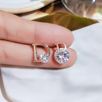 1 Pair Fashion Letter Silver Inlay Zircon Ear Studs main image 2