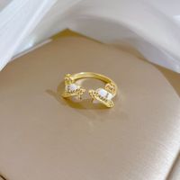 Brass Fashion Enamel Heart Shape Zircon Open Ring main image 5