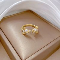 Brass Fashion Enamel Heart Shape Zircon Open Ring sku image 1