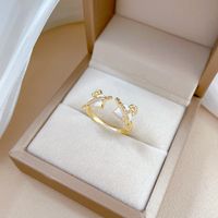 Brass Fashion Enamel Heart Shape Zircon Open Ring main image 2