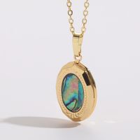 1 Piece Retro Oval Copper Inlay Shell Pendant Necklace main image 7