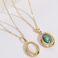 1 Piece Retro Oval Copper Inlay Shell Pendant Necklace main image 1