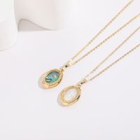 1 Piece Retro Oval Copper Inlay Shell Pendant Necklace main image 6