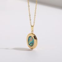 1 Piece Retro Oval Copper Inlay Shell Pendant Necklace sku image 1