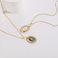 1 Piece Retro Oval Copper Inlay Shell Pendant Necklace main image 4