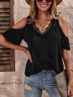 Women's T-shirt Short Sleeve T-shirts Patchwork Lace British Style Solid Color main image 1