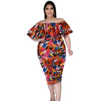 Women's Pencil Skirt Elegant Collarless Printing Short Sleeve Printing Midi Dress Street sku image 1