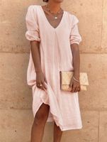 Women's Regular Dress Casual V Neck Patchwork Pleated Half Sleeve Solid Color Midi Dress Daily main image 3