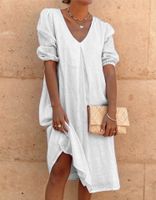 Women's Regular Dress Casual V Neck Patchwork Pleated Half Sleeve Solid Color Midi Dress Daily main image 4