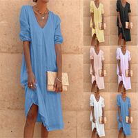 Women's Regular Dress Casual V Neck Patchwork Pleated Half Sleeve Solid Color Midi Dress Daily main image 2