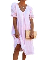 Women's Regular Dress Casual V Neck Patchwork Pleated Half Sleeve Solid Color Midi Dress Daily main image 5