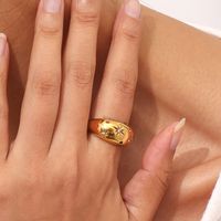 Europäische Und Amerikanische Ins Mode Persönlichkeit Armband Schmuck Edelstahl Überzogen 18 Karat Gold Kuppel Eingelegter Stein Farbiger Diamant Stern Ring main image 2