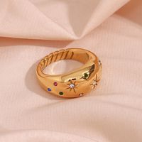 European And American Ins Fashion Personalized Bracelet Ornament Stainless Steel Plated 18k Gold Dome Inlaid Stone Colorful Crystals Star Ring main image 4