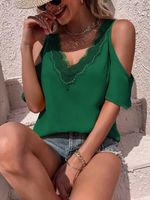 Women's T-shirt Short Sleeve T-shirts Patchwork Lace British Style Solid Color main image 3