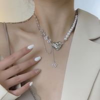 Mode Forme De Cœur Fleur Noeud D'arc Perle Artificielle Alliage Perle Placage Incruster Strass Femmes Pendentif Collier main image 5