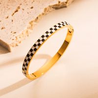 Fashion Square Checkered Stainless Steel Enamel Plating Inlay Zircon Gold Plated Bangle main image 2