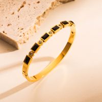 Fashion Square Checkered Stainless Steel Enamel Plating Inlay Zircon Gold Plated Bangle main image 3
