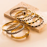 Fashion Square Checkered Stainless Steel Enamel Plating Inlay Zircon Gold Plated Bangle main image 1