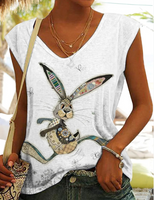 Vintage Style Rabbit Cotton Blend V Neck Vest sku image 14