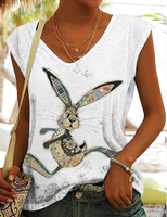 Vintage Style Rabbit Cotton Blend V Neck Vest main image 3
