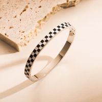 Fashion Square Checkered Stainless Steel Enamel Plating Inlay Zircon Gold Plated Bangle sku image 2