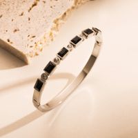 Fashion Square Checkered Stainless Steel Enamel Plating Inlay Zircon Gold Plated Bangle sku image 1