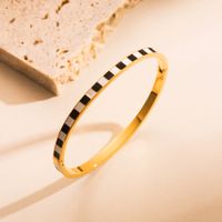 Fashion Square Checkered Stainless Steel Enamel Plating Inlay Zircon Gold Plated Bangle sku image 6