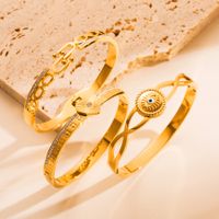 Fashion Round Devil's Eye Heart Shape Stainless Steel Plating Hollow Out Inlay Zircon Gold Plated Bangle main image 5