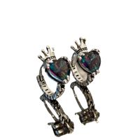 1 Pair Retro Heart Shape Crown Metal Inlay Gem Women's Earrings main image 5