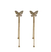 1 Pair Lady Fashion Butterfly Metal Tassel Plating Inlay Artificial Gemstones Women's Drop Earrings main image 2