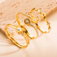 Fashion Round Devil's Eye Heart Shape Stainless Steel Plating Hollow Out Inlay Zircon Gold Plated Bangle main image 5
