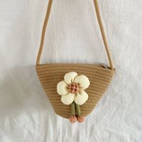 Women's Mini Straw Flower Fashion Bucket Zipper Crossbody Bag sku image 2