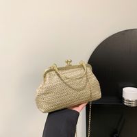 Khaki Brown White Straw Solid Color Square Evening Bags main image 4