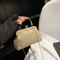 Khaki Brown White Straw Solid Color Square Evening Bags main image 2