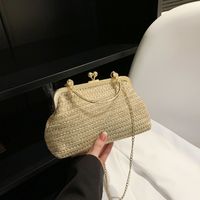 Khaki Brown White Straw Solid Color Square Evening Bags main image 3