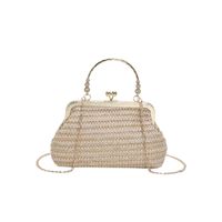 Khaki Brown White Straw Solid Color Square Evening Bags sku image 1