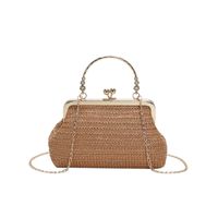Khaki Brown White Straw Solid Color Square Evening Bags sku image 2