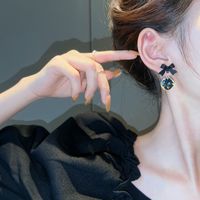 1 Pair Lady Bow Knot Metal Inlay Artificial Gemstones Women's Drop Earrings main image 3