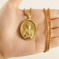 304 Stainless Steel 18K Gold Plated Artistic Plating Faith Titanium Steel Pendant Necklace main image 4