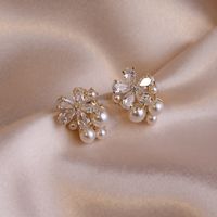 1 Pair Fashion Heart Shape Flower Bow Knot Copper Inlay Artificial Pearls Zircon Earrings sku image 11