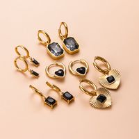 1 Pair Retro Square Heart Shape Plating Inlay 304 Stainless Steel Zircon Drop Earrings main image 1