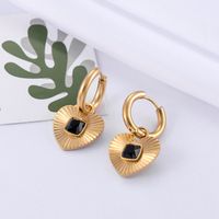 1 Pair Retro Square Heart Shape Plating Inlay 304 Stainless Steel Zircon Drop Earrings main image 3
