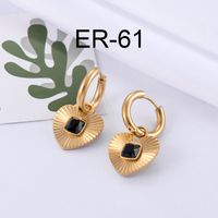 1 Pair Retro Square Heart Shape Plating Inlay 304 Stainless Steel Zircon Drop Earrings sku image 5