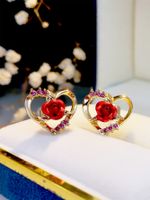 New Women's Love Rose Stud Earrings Gold Plated Inlaid Zircon Romantic Earrings main image 3