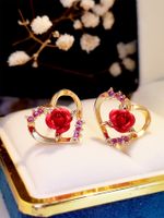 New Women's Love Rose Stud Earrings Gold Plated Inlaid Zircon Romantic Earrings main image 2