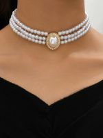 1 Pieza Elegante Oval Perla De Imitación En Capas Embutido Diamantes De Imitación Mujeres Gargantilla main image 1