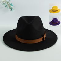 Unisex Elegant Vintage Style British Style Solid Color Belt Buckle Big Eaves Fedora Hat main image 5